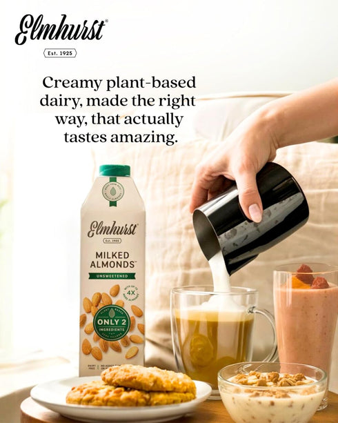 1925 32 (Pack 6) Elmhurst Unsweetened Almond Milk - Ounce of Dairy-Free, Vegan, Kosher, No Added Sugar, Shelf Stable