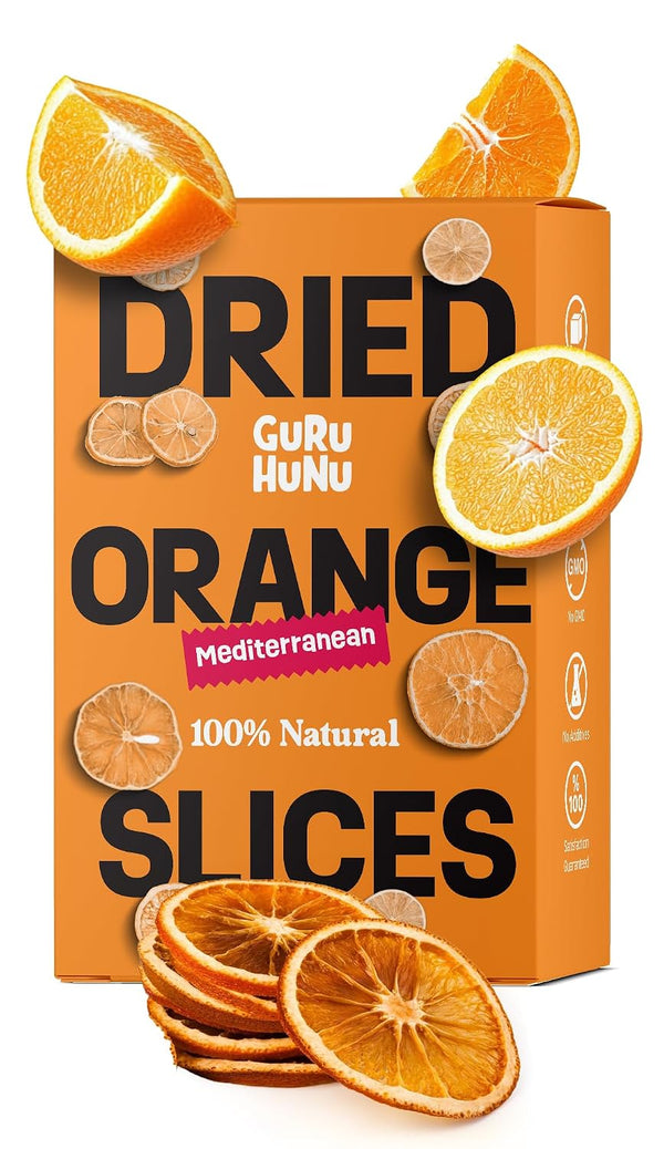 GURU HUNU Dried Orange Slices, 35-40 Whole Citrus Wheels | No Sugar