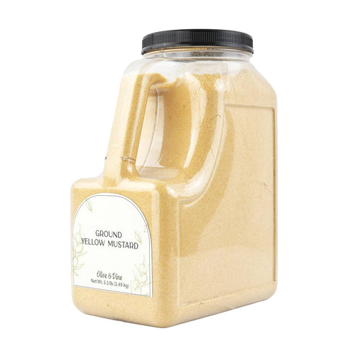(5.5 Olive & Vine Yellow Mustard Ground, Tangy Flavor, For Sauces & Dressings, Rich Tradition, Authentic Taste