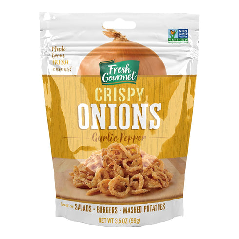 3.5 (Pack 6) Fresh Gourmet Garlic Pepper Crispy Onions | Low Carb | Crunchy Snack and Salad Topper Ounce