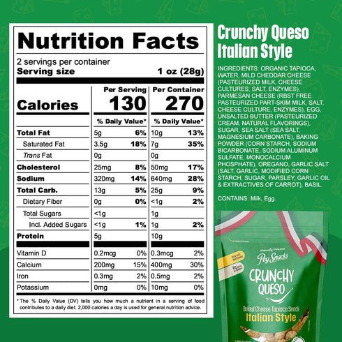 TEAMORE Pack 6 Pey Snacks Crunchy Queso Cheese Italian Style, Baked Cheese & Tapioca Snacks with Cheddar, Parmesan