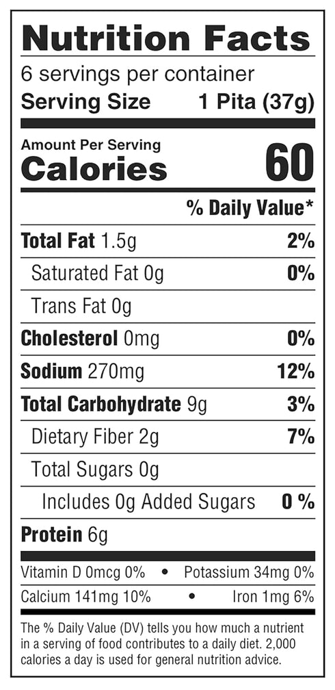 3 Pack 3-Pack, 7g (6 Pack, 18 Flax Pita - Joseph's Pita Bread Value Flax Oat Bran and Whole Wheat, Carbs per Serving