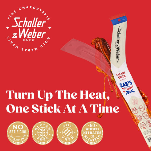 0.85 Oz (Pack 6) Schaller & Weber Salami Sticks with Zabs Hot Honey, of | Zabs Hot Honey Smoked Salami | German Style