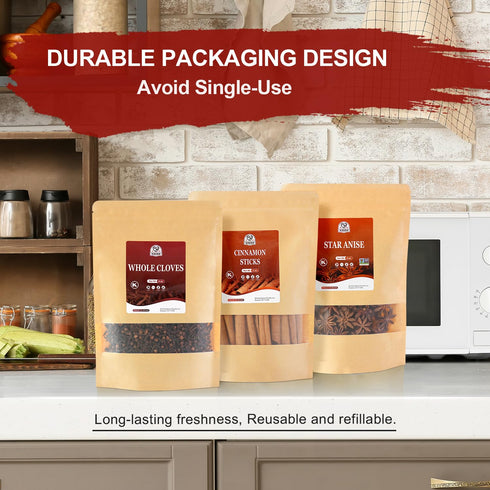 52USA 4oz Set, Set Cinnamon Sticks, Star Anise, Whole Cloves - Each, All Natural Spice No Preservatives, Perfect