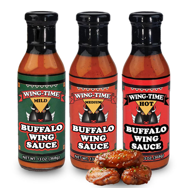 Wing-Time Buffalo Wing Sauce Variety Pack, Mild Medium Hot, 3 Pack