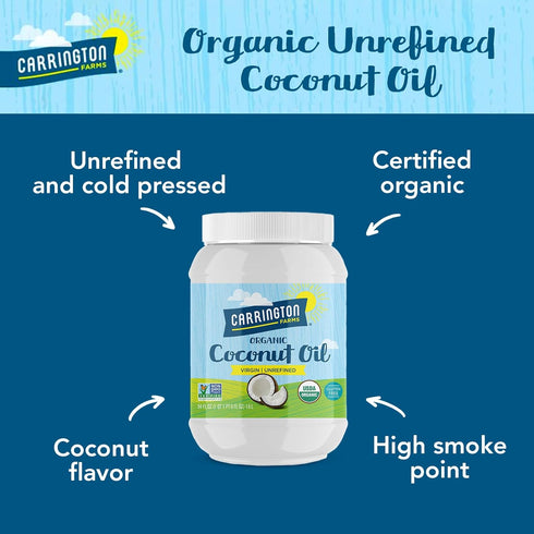 54 Oz Carrington Farms Organic Virgin Cold Pressed Coconut Oil for Cooking, Unrefined & Nutrient Dense, MCT Oil