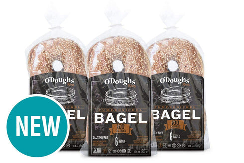 10.6 oz Pack 6 O'Doughs Thins - Pumpernickel Bagels | Presliced | Good Source of Fibre, Cholesterol Free, Trans Fat