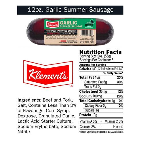 Klement's Summer 12 Sausage, Garlic, Ounce