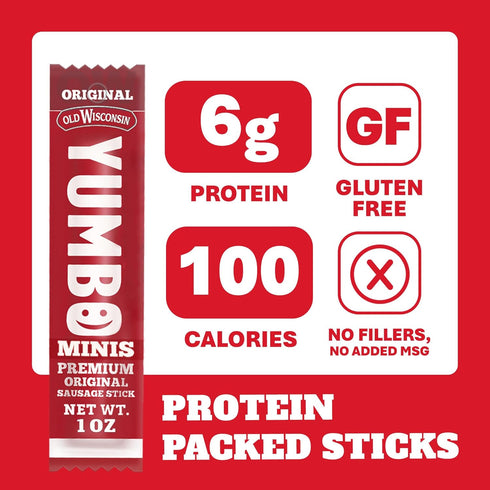 Summer 1 oz 15 Count Pack YUMBO Original Mini Sausage Sticks, High Protein Snacks, Gluten-Free, Low Carb, Keto