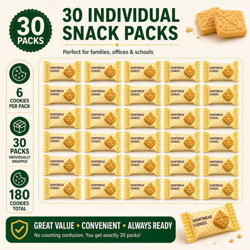 Generic 30 Pack Packs (6 180 Shortbread Cookies Individually Wrapped, Snack Cookies Each), Total Cookies, Bulk Buttery