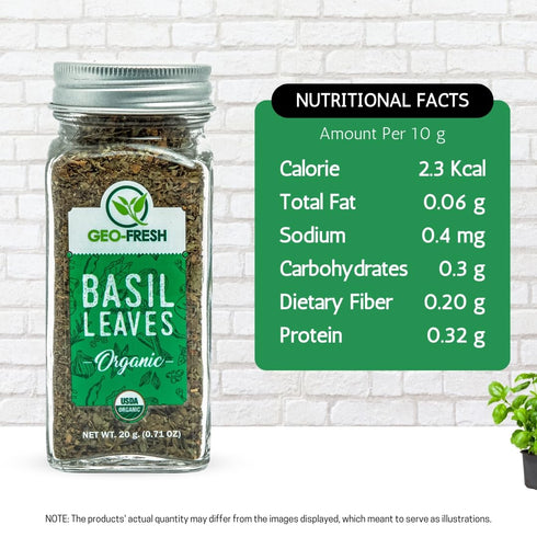 0.71 oz (20g) Geo-Fresh Organic Basil Leaves Dried Basil Seasoning for Cooking & Seasoning Non-GMO, Kosher, USDA
