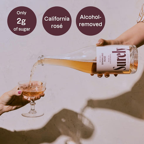 2g 20 750ml (25 oz) Surely Non Alcoholic Wine, Sparkling Ros, Alcohol-Removed California Sparkling Ros, Sugar