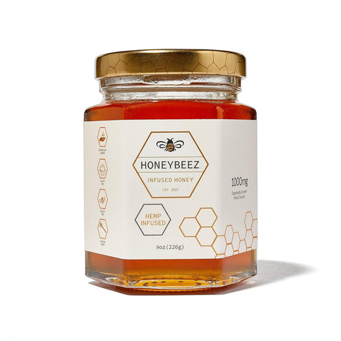 HoneyBeez Premium Raw Honey Infused with Hemp- 32mg per serving (Natural, 8oz)
