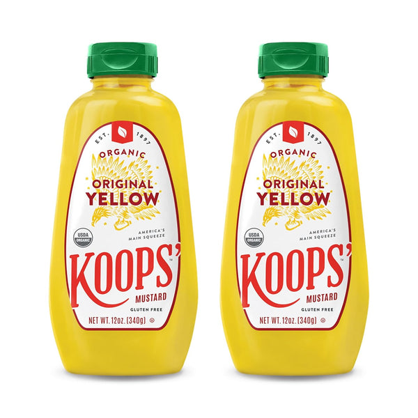 Koops' Organic Yellow Mustard Gourmet Mustard, Gluten-Free, Kosher, USDA Certified Organic, Made