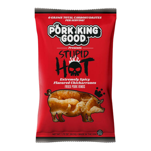 (8 Pack) Pork King Good Stupid Hot Pork Rinds (Chicharrones)