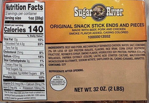 Sugar River 2lbs Meat Snack Links Sticks Ends & Pieces, (Original Snack Stick, NOT vacuum sealed)