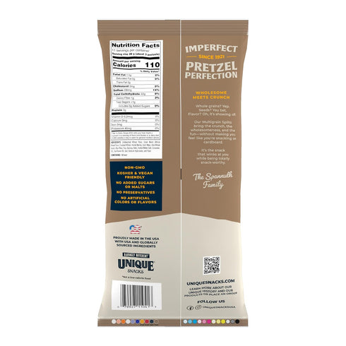 11 oz (6 pack) 66 Unique Snacks - Multi Grain Splits Pretzels, Homestyle Baked, Certified OU Kosher and non-GMO, Bag No