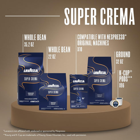 (60 Lavazza Super Crema Aluminum Capsules Compatible with Nespresso* Original Machines, Medium Roast, Arabica
