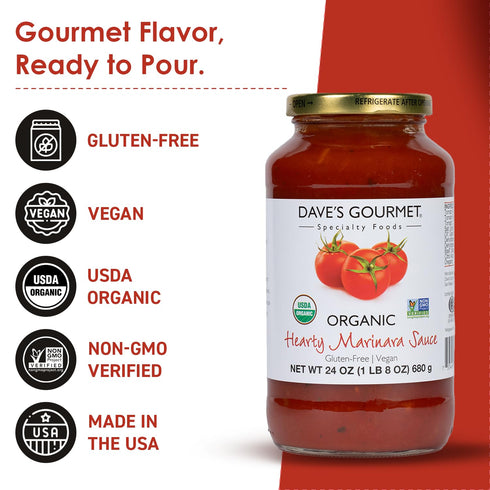 24oz (Pack 3) Dave's Gourmet Organic Hearty Marinara Pasta Sauce - Thick & Savory Tomato Garlic Blend - Marinara Sauce