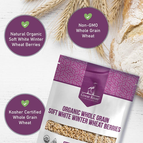 5 Lb Great River Milling Organic Soft White Winter Wheat | Whole Grain Wheat Berries for Baking & Milling | USDA