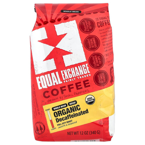 Equal Exchange Organic Coffee, Whole Bean, Full City Roast, Decaffeinated, 12 oz
