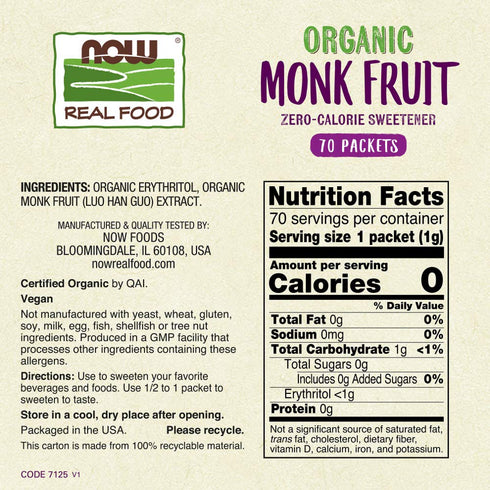 NOW Foods Organic Monk Fruit, 70 Packets
