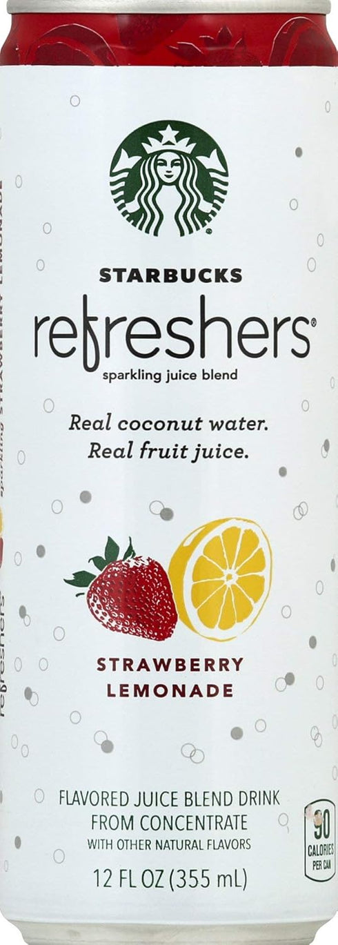 Starbucks Refreshers Strawberry Lemonade Sparkling Juice Blend, 12 Fl Oz (Pack of