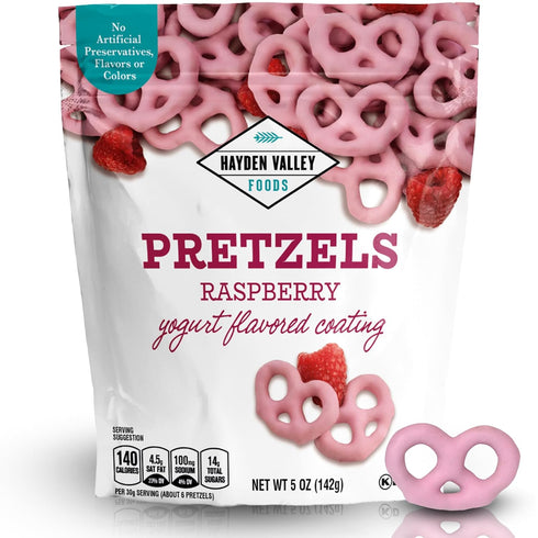 Hayden Valley Foods Raspberry Yogurt Flavored Covered Pretzels | 5 oz Resealable
