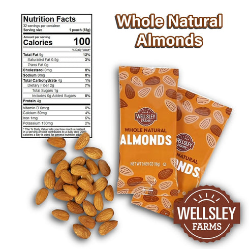 Wellsley Farms 100 Packs, 32-Count Packs. Calorie Almond Snack Gluten-Free, Kosher, Non-GMO, Convenient Single-Serve No