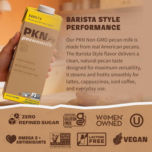 32 Oz (Pack 6) PKN Barista-Style Pecan Milk, Fl of Dairy-Free, Vegan, Non-GMO, No Seed Oils, Plant-Based Milk