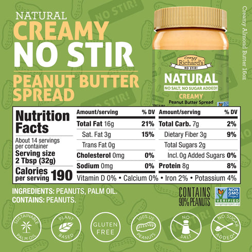 (1 Pack) Crazy Richard's Creamy No Stir Peanut Butter with No Added Salt, Sugar, Or Preservatives