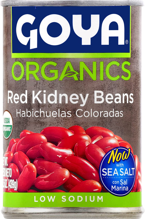 15.5 (Pack 8) Goya Organic Red Kidney Beans, Low Sodium with Sea Salt, Ounce
