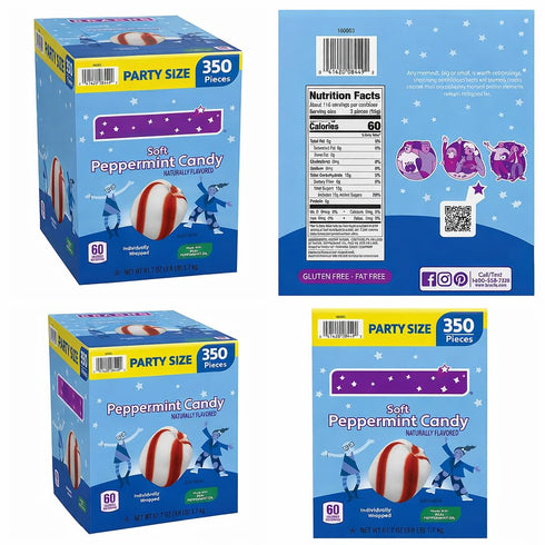 Generic 350 "PACKAGING Sweet Stripes Soft Peppermint bob Candy, Mints, Individually Wrapped, Reusable plastic