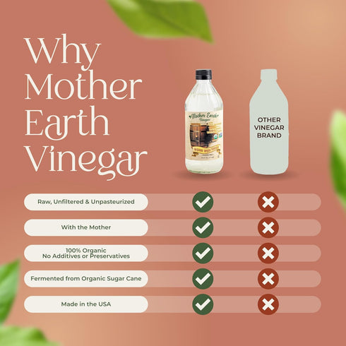 16 Oz (Pack 1)) Mother Earth, Organic Vinegar with The Mother, Raw, Unpasteurized, Unfiltered - White Vinegar, Apple