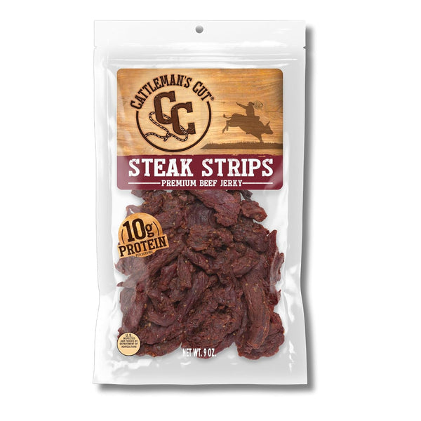 Cattleman's Cut Steak Strips Beef Jerky, Texas Style Flank Steak, Premium Marinated