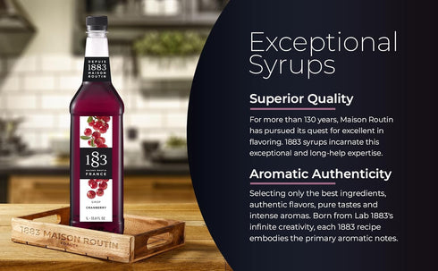 1883 1 Cranberry Syrup for Drinks, Made in France, Liter Plastic Bottle