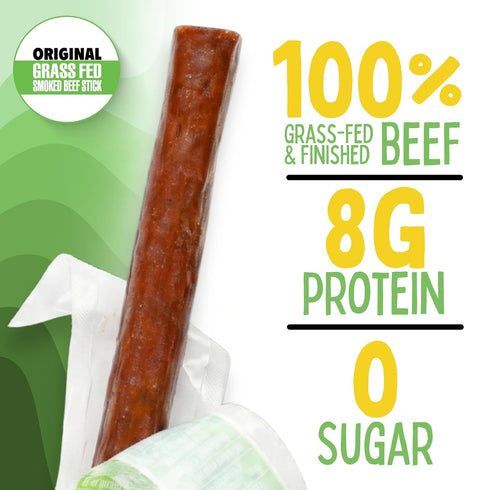 100% 1-oz, 24 Count) Original, Sogo Snacks, No Sugar, Grass-fed & Grass-finished, Non-GMO Beef Sticks. No Added