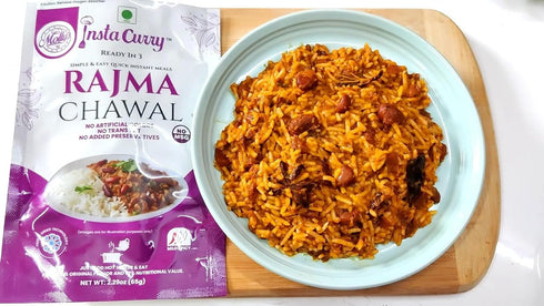 3 Insta Curry Rajma Chawal - Ready To Eat Indian Food - Red Kidney Bean Curry With Rice Pilaf Vegetarian Meals