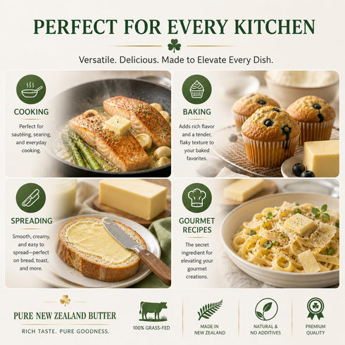 Generic 4 8 oz 32 oz 2 lb Grass-Fed Salted Butter, Product of New Zealand, Rich Creamy Butter Bars for Cooking, Baking