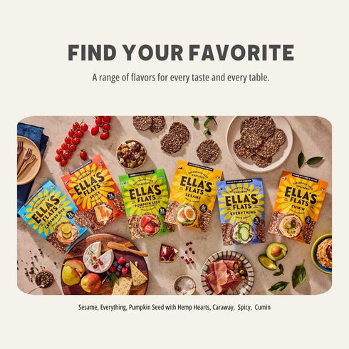 (3 Pack) ELLAS FLATS Everything All Seed Savory Crisps All Natural, Gluten Free, Good Source of Protein, High Fiber