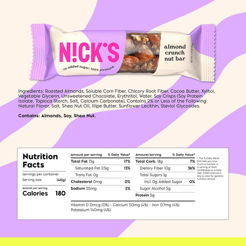 1G 3G (pack 12) 40.0 NICKS Keto Nut Bar Almond Chocolate, Keto Nut Snack for Sports, Hiking & Outdoor Activities
