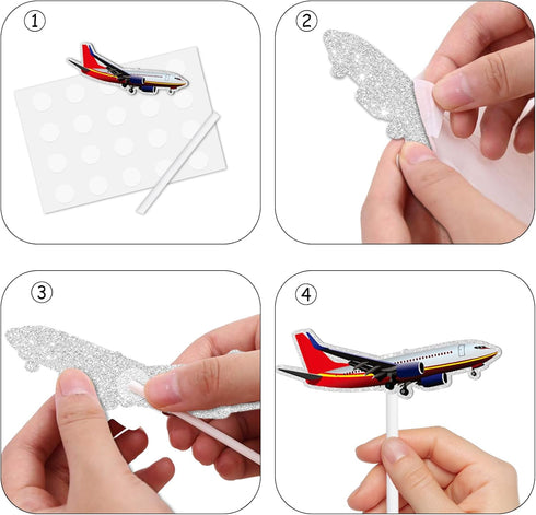 LETLIMIT 18pcs Red Whiter Glitter Airplane Dessert Cupcake Topper Aviation Fighter Theme Decorations Baby Shower
