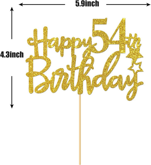 Gold Glitter Happy 54th Birthday Cake Topper, Cheers to 54 Years Party Supplies, 54th Birthday Decoration