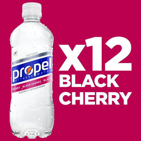 16.9 Oz (12 Count) Propel, Black Cherry, Zero Calorie Sports Drinking Water with Electrolytes and Vitamins C&E, Fl