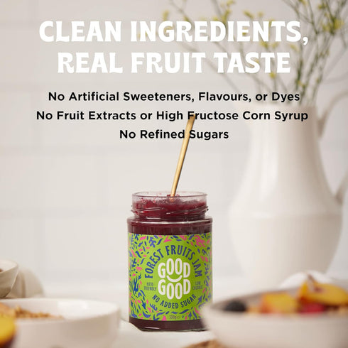 12oz 330g (Pack 1) Good Good Forest Fruit Jam - No Added Sugar - Low Calorie - Gluten Free and Vegan - Diabetic
