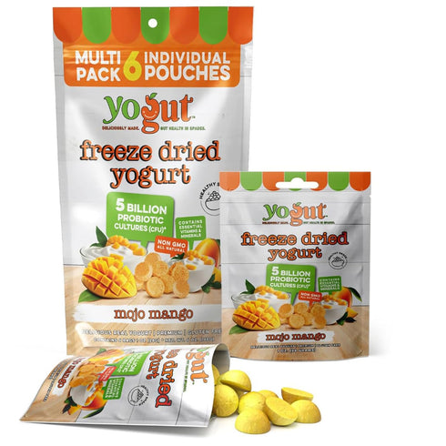 YoGut Freeze Dried Yogurt Snack, Mango, 6 Pack, Healthy Snacks for Kids,