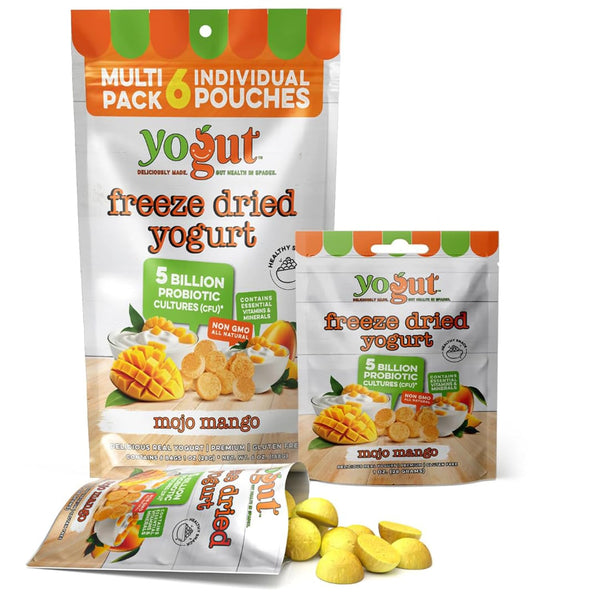 YoGut Freeze Dried Yogurt Snack, Mango, 6 Pack, Healthy Snacks for Kids,