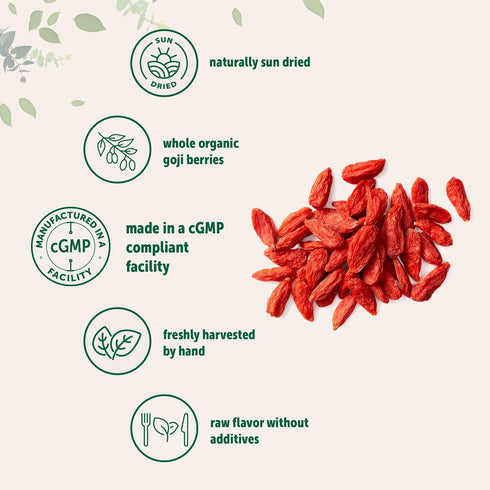 1lb (16oz) Micro Ingredients Organic Goji Berries, | Large Whole Sun-Dried Berries | Raw Superfood Wolfberries |