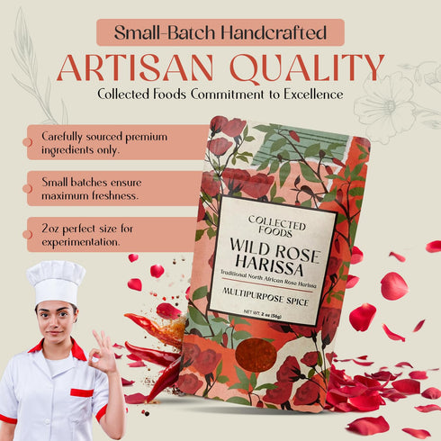 2 oz, Premium Rose Harissa Spice Blend - Small-Batch Moroccan Seasoning with Chiles & Rose Petals - Perfect for Meats