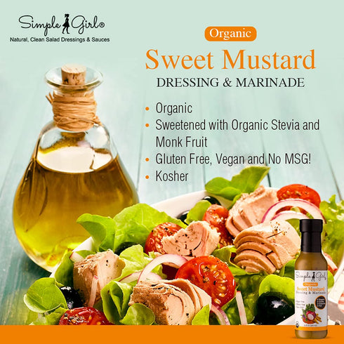 Simple Girl 3 12oz Organic Sweet Mustard Salad Dressing - Bottles - - Sugar Free - Certified Organic - Kosher - Gluten